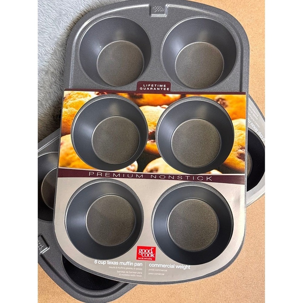 2 - Good Cook 6 Cup Texas Muffin Pan Premium Nonstick Commercial‎ Weight Baking